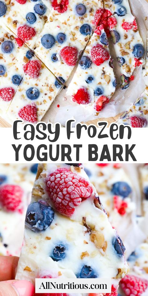 Frozen Yogurt Bark is a great addition to your collection of gluten free snacks and high protein recipes. This easy-to-make frozen yogurt treat is perfect to cool you down and fill you up! This is a perfect easy snack anyone can make. Hard Recipes, Easy Frozen Yogurt, Yogurt Bark Recipe, Pan Dishes, Nutritious Desserts, Yogurt Snacks, Frozen Yogurt Bark, Calorie Snacks, Yogurt Dessert