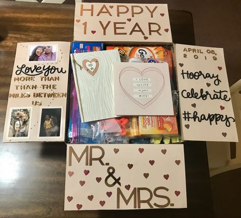 Anniversary Care Package Ideas, Deployment Anniversary Care Package, Anniversary Deployment Packages, Valentines Deployment Care Package, Husband Deployment, Deployed Boyfriend, Navy Care Package, Scrapbook Doodles, Anniversary Care Package