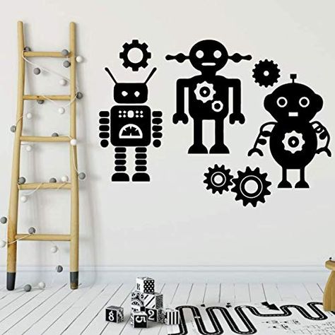 Robots Party Theme, Robot Decor, Unique Utensils, Robot Decorations, Playroom Decoration, Boy Decor, Games Room, Classroom Walls, Childrens Room Decor