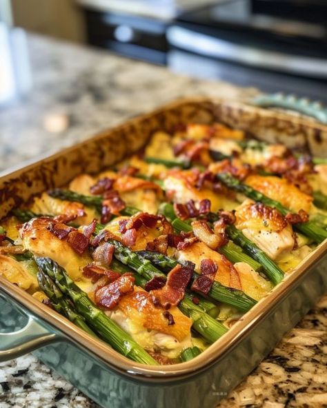 So, my daughter-in-law served this awesome dish and I was like, 'I need this recipe, pronto!' Chicken With Asparagus Recipes, Asparagus On The Grill, How To Grill Asparagus, Grill Asparagus, Asparagus Grilled, Classic Chicken Pot Pie, Chicken Potato Casserole, Grilled Asparagus Recipes, Asparagus Bacon