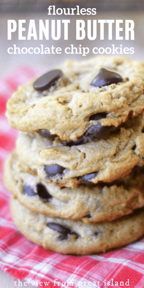 Flourless Peanut Butter Chocolate Chip, Flourless Peanut Butter Chocolate Chip Cookies, Snacks Kids, Flourless Cookies, Peanut Butter Chocolate Chip Cookies, Baking Recipe, Chewy Chocolate Chip, Chewy Chocolate Chip Cookies, Peanut Butter Chocolate Chip