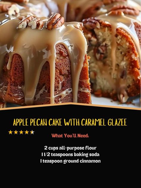 Recipes Rise | 🍂🍎 Try this Apple Pecan Cake with Caramel Glaze | Facebook Apple Pecan Cake With Caramel Glaze, Apple Pecan Cake, Moist Apple Cake, Apple Cakes, Cake With Caramel, Slow Cooker Beef Stroganoff, Yummy Deserts, Caramel Glaze, Pecan Cake