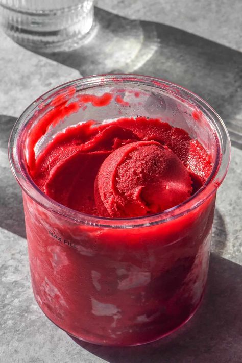 Ninja Creami raspberry sorbet Ninja Creami Raspberry Sorbet, Raspberry Sorbet Ninja Creami, Raspberry Sorbet Recipe, Raspberry Sherbert, Vegan Sorbet, Ninja Creamy, Creami Recipes, Orange Sorbet, Ninja Recipes