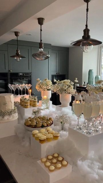 Craving Canapes | CC on Instagram: "On cloud nine bridal shower ☁️🤍🫶🏼💍

.

#oncloudnine #bridalshower #creativecatering #foodstyling #desserttable #cloudtheme #tablestyling #bridalshowerideas #bridalshowerfood #bridalshowerparty" Engagement Party Food Table, Engagement Party Dinner, Engagement Party Themes, Bridal Shower Inspo, Engagement Dinner, Thanksgiving Dinner Table, Wedding Stage Design, Bridal Shower Tables, Dinner Party Table