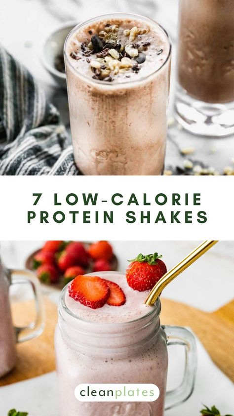 7 Low-Calorie Protein Shakes That Still Fill You Up Protein Smoothie Low Calorie, Healthy Low Cal Smoothies, 200 Calorie Protein Shake, Low Calorie Breakfast Smoothie Recipes, Low Calories High Protein Shakes, Low Calorie Meal Replacement Shakes, Low Carb Protein Shakes Recipes, Protein Shakes Low Calorie, Low Calorie Shakes And Smoothies