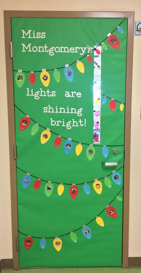 Christmas Light Door Decorations, Christmas Lights Classroom Door, Christmas Door Decorations For Toddlers, Holiday Classroom Doors, Preschool Door Decorations, Winter Door Decorations Classroom, Preschool Door, Christmas Hallway, Room Parent