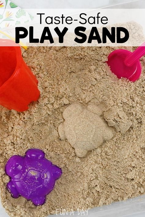 How to Make Taste-Safe Play Sand with Just 2 Ingredients Play Sand Recipe, How To Make Sand, Sand Dough, Edible Sand, Sands Recipe, Sensory Play Toddlers, Summer Preschool Activities, Play Sand, Baby Sensory Play