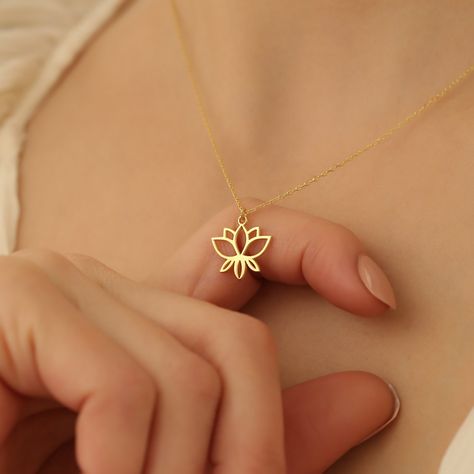 Lotus Flower Necklace, Lotus Jewelry, Lotus Necklace, Lotus Pendant, Gold Lotus, Bridal Jewelry Collection, Meditation Gifts, Symbolic Jewelry, Gold Jewelry Simple