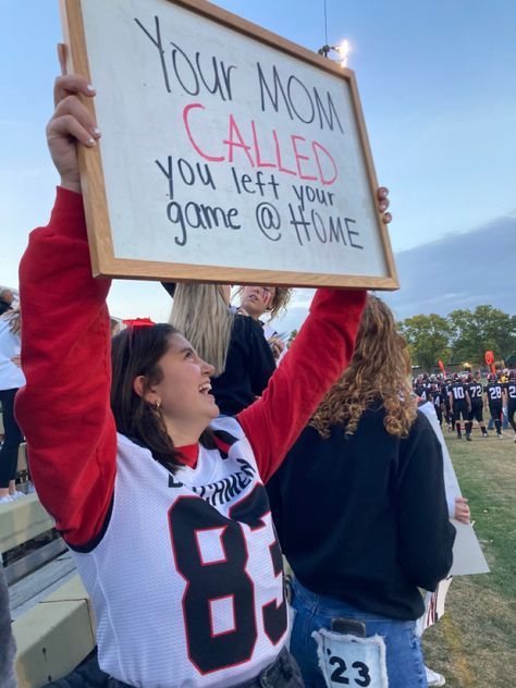 football game Football Game Day Poster Ideas, Football Fundraiser Poster Ideas, Frat Boy Football Posters, Funny Football Signs For Players, Football Poster Student Section, Powderpuff Game Signs, Funny Student Section Posters, Cute Signs For Football Games, Funny Posters For Football Games