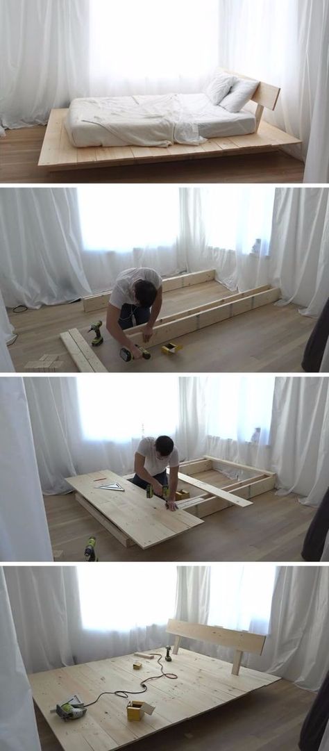 DIY Platform Beds - DIY Modern Wood Platform Bed - Easy Do It Yourself Bed Projects - Step by Step Tutorials for Bedroom Furniture - Learn How To Make Twin, Full, King and Queen Size Platforms - With Headboard, Storage, Drawers, Made from Pallets - Cheap Ideas You Can Make on a Budget http://diyjoy.com/diy-platform-beds Simple Wood Bed Frame, Platform Bed Diy, Bedframe Diy, Modern Wood Bed, Net Bed, Minimalist Dekor, Diy Platform Bed, Bed Platform, Modern Platform Bed