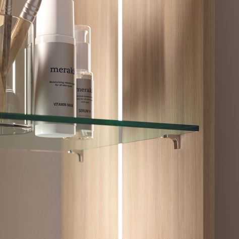 Glass Shelf Supports, Glass Shelf Brackets, Cabinetry Hardware, Shelf Support, Shelf Supports, Glass Shelf, Curve Design, Curved Glass, Shelf Styling