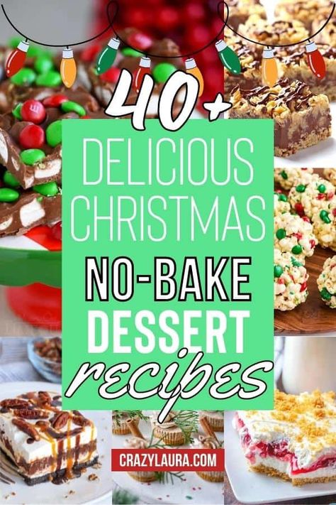 List of the 40+ Best Christmas No-Bake Dessert Recipes #ChristmasNoBakeDesserts #Desserts #Christmas Fast Christmas Desserts, No Bake Christmas Desserts, Christmas No Bake, December Desserts, Easy Xmas Dessert, Light Christmas Dessert, Christmas Desert Recipes, Quick Christmas Dessert, No Bake Dessert Recipes