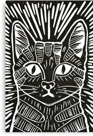 Cat Portrait Lino Print" Canvas Prints by Adam Regester | Redbubble                                                                                                                                                                                 More Linocut Portrait, Cat Linocut, Linoleum Print, Linocut Printmaking, Lino Art, Relief Printing, Linocut Art, Ink Artwork, Cat Portrait