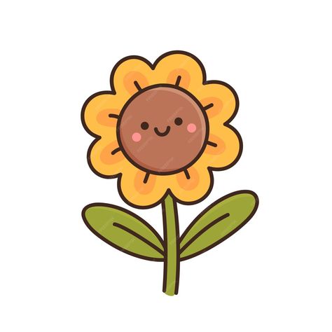 Kawaii Sunflower, Cute Animations Cartoon, Flower Kawaii, Cute Flower Drawing, Orchid Drawing, Cartoon Kawaii, Sunflower Drawing, Animal Doodles, Cartoon Flowers