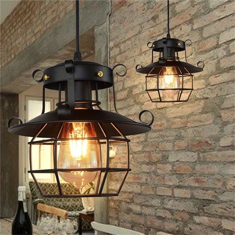 Industrial Canopy, Lantern Ceiling, Lustre Industrial, Cage Pendant Light, Vintage Ceiling Lights, Vintage Pendant Lighting, Industrial Chandelier, Rustic Dining Room, Lampshade Chandelier