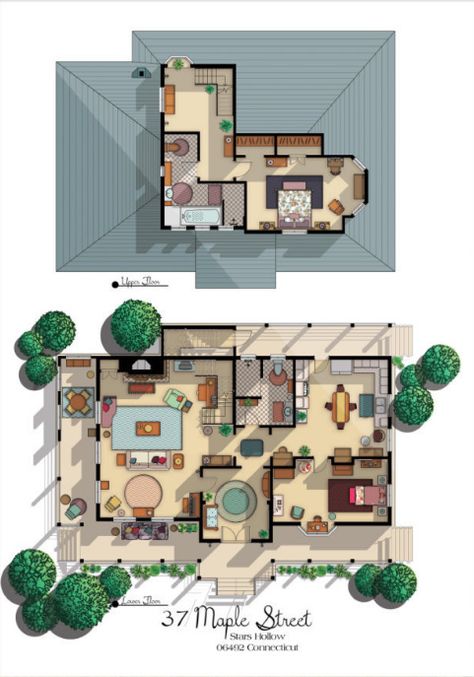 Gilmore Girls house Gilmore House Interior, Gilmore House, Ginny And Georgia House Layout, Meredith Grey House Floor Plan, Sims 4 Houseplans, Rory Gilmore Sims 4, Gilmore House Plan, Suburban Floor Plans, The Gilmore House