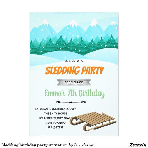 Sledding Birthday Party, Sledding Party, Winter Birthday Invitations, Lincoln Birthday, Modern Birthday Party, Snow Party, Spa Birthday Parties, Ice Cream Birthday Party, Spa Birthday