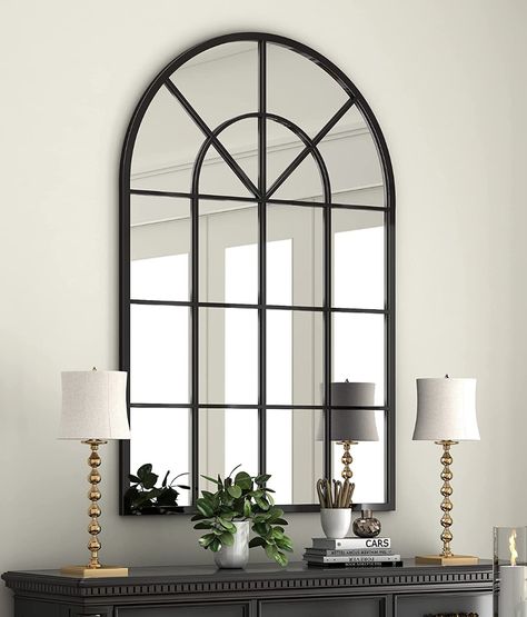 Amazon.com: Arched Window Finished Metal Mirror, 32×45.6" Wall Mirror Windowpane Decoration for Living Room Bedroom Bathroom : Home & Kitchen Arch Mirror Decor, Sala Vintage, Arched Window Mirror, Mirror Decor Living Room, French Dressing, Entryway Mirror, Arched Mirror, Entryway Wall, Arch Mirror