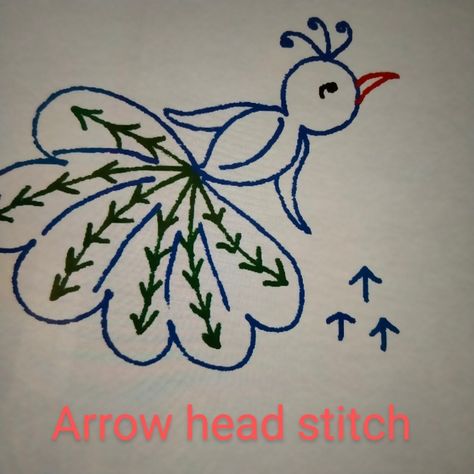 So called because it looks like the tip of the arrow and in the reverse looks like the fern stitch. Can be used for delicate feather like effect in hand embroidery designs. Arrow Head Stitch Embroidery Designs, Fern Stitch, Arrow Head, The Arrow, Stitch Embroidery, Hand Embroidery Designs, Embroidery Stitches, Fern, Hand Embroidery