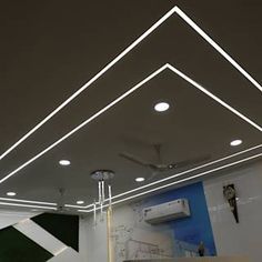 Profile Fall Ceiling, Gypsum Ceiling With Profile Light, False Ceiling Living Room With Profile Light, Drawing Room Ceiling Design Simple, Profile Light Ceiling Design Living Room, Siling Light Design Bedroom, Profil Light Ceiling Design, Profile Light Ceiling Design For Office, Profile Lighting Ceilings In Living Room