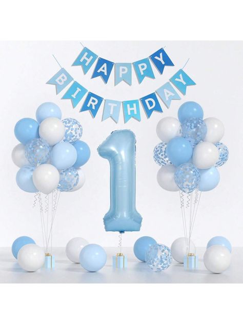 35Pcs Baby Blue White Balloons And 40inch 1 Balloon, First Birthday Decorations For Boy With Blue White Confetti Balloons, Happy Birthday Banner Large 1 Balloon For Baby Boys Birthday Party DecorationsI discovered amazing products on SHEIN.com, come check them out! Balloons Happy Birthday, Balloon Ceiling, Boys Birthday Party, 1 Balloon, Boy Birthday Decorations, Birthday Decorations Kids, White Confetti, First Birthday Decorations, Baby Boy Birthday