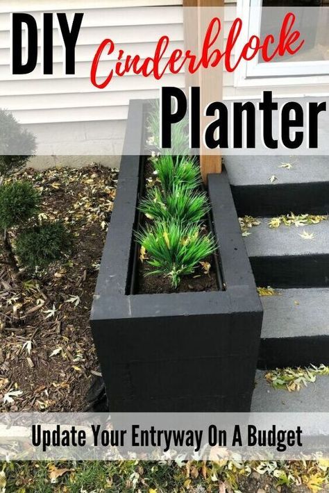 Large cement planters make for great, modern outdoor style. However, as a DIY option, they take a lot of cement, and building the forms is no small task. When I saw these smaller, solid cinder blocks available at Menards for only $1.09, I decided to give this simple technique a shot. We're thrilled with the results. Make A Planter Easy Diy, Diy Planter Boxes Concrete, Diy Long Planters Outdoor, Cheap Planter Ideas Diy, Large Decorative Pots Outdoor Planters, How To Build A Brick Planter, Cinderblock Diy Projects, How To Make A Cement Planter, Cement Block Planters Diy