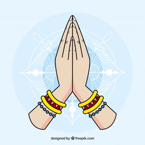 Namaste gesture with fun style | Free Vector #Freepik #freevector #hand #mandala #hands #hand-drawn Hand Mandala, Namaste Hands, Namaste Art, Beautiful Morning Quotes, Folded Hands, Drawing People Faces, Rangoli Designs Flower, Photo Frame Design, Mandala Art Lesson