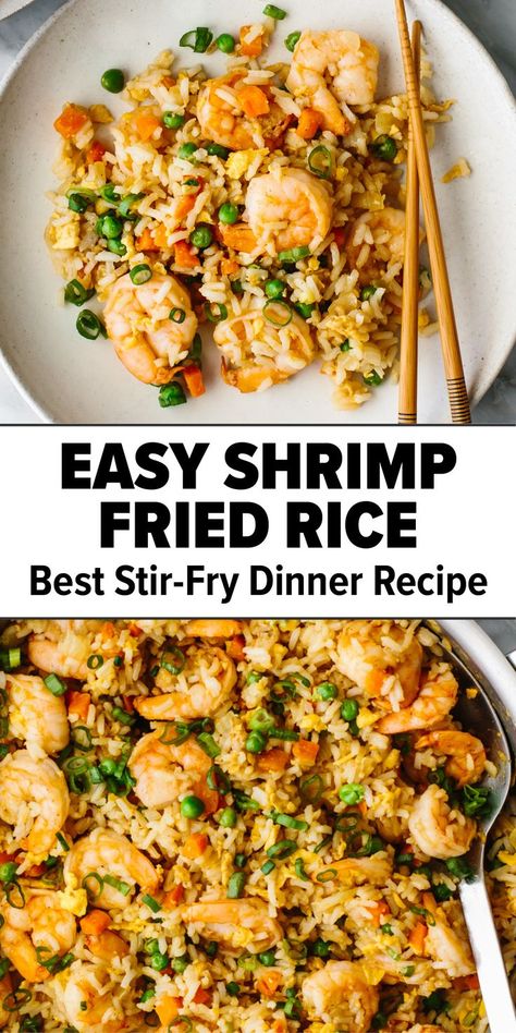 Easy shrimp fried rice Stir Fry Dinner Recipes, Easy Shrimp Fried Rice, Shrimp And Rice Recipes, Fried Rice Recipe Easy, Shrimp Dinner, Chinese Cooking Recipes, Shrimp Fried Rice, Easy Rice Recipes, Shrimp Recipes For Dinner