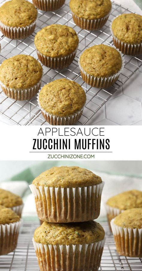 Applesauce zucchini muffins recipe by Zucchini Zone. Applesauce zucchini muffins are a classic zucchini muffin that's lightly sweetened with a hint of cinnamon. Shredded zucchini and applesauce make these muffins moist and soft - perfect for breakfast or snacking! #muffins #applesaucezucchinimuffins #applesauce #zucchini #zucchinirecipes #homemade #recipe Zucchini Applesauce Muffins, Applesauce Muffin Recipe, Zucchini Bread Muffins, Zucchini Muffin, Homestead Cooking, Zucchini Muffins Healthy, Zucchini Recipes Dessert, Zone Recipes, Zucchini Muffin Recipes