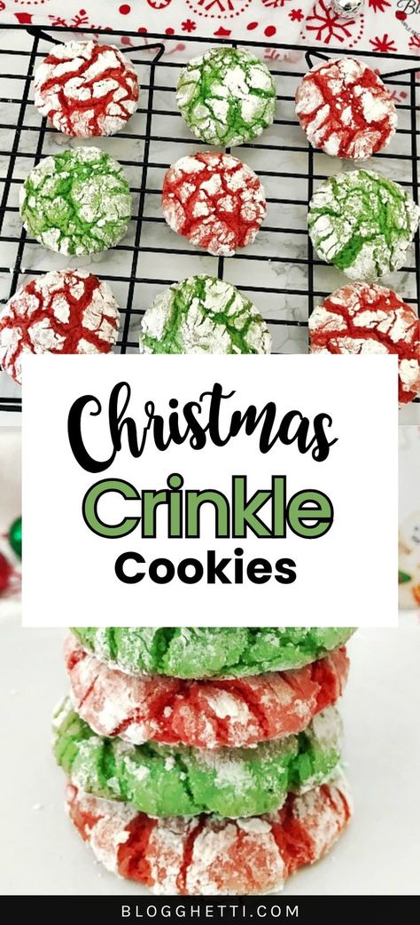 Christmas Crinkle Cookies, Christmas Cookie Recipes Holiday, Christmas Baking Cookies, Crinkle Cookies Recipe, Christmas Baking Recipes, Cookies Easy, Christmas Cookie Exchange, Dessert Party, Christmas Candy Recipes