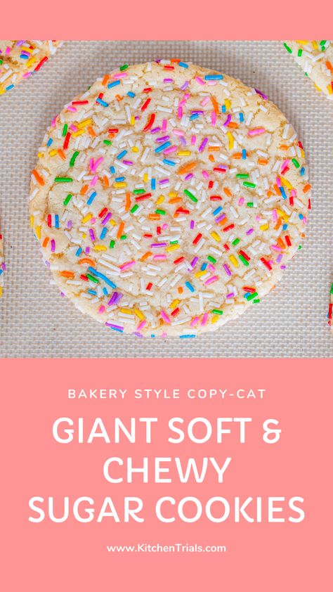 Big Sugar Cookie Recipe, Giant Sugar Cookie Recipe, Crumbl Sugar Cookie Recipe, Sugar Cookie Recipe With Sprinkles, Cottage Bakery Recipes, Giant Cookies Recipes, Big Cookies Recipes, Big Cookie Recipe, Giant Cookie Recipe