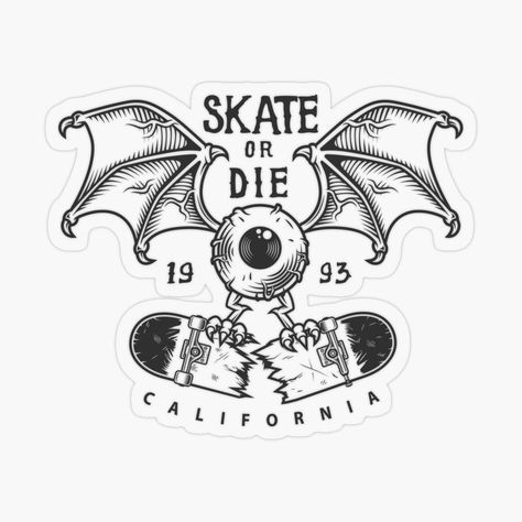 Skate or Die Flying Monster with broken Skateboard California Promote | Redbubble Flying Monster, Broken Skateboard, Skate Tattoo, Skateboard Tattoo, Old School Skateboards, Street Tattoo, Skate And Destroy, Logo Clipart, Tattoo Outline Drawing