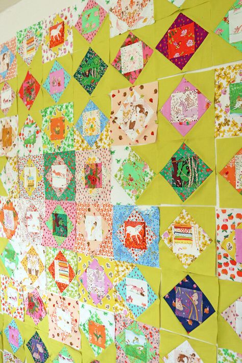 Economy Quilt Block Quilts, Heather Ross Fabric, Heather Ross Quilt Ideas, Economy Block Quilt Pattern, Heather Ross Quilt, Economy Quilt Block, Economy Block Quilt, Economy Quilt, Economy Block