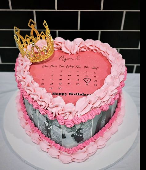 Calendar Vanilla heart cake... Happy Birthday! #smallbusiness #odenisecupcakesandsweets #mgm ##cakedecorating ##cakesofinstagram #cakeart Cake Designs Birthday Heart Shape, Pink Sweet 16 Cake Ideas, Birthday Cake With Face Picture, Heart Calendar Birthday Cake, Pink Aries Birthday Cake, Heart Capricorn Cake, Birthday Cake January, 37 Cake Birthday, Birthday Nails 17th Birthday