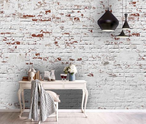 3D Brick Wallpaper, White Paint Wall Mural, Shabby Wall Decor, Vintage Wall Art, Peel and Stick, Removable Wallpaper, Wall Sticker Paint Wall Mural, Old Wall Art, 3d Brick Wallpaper, Brick Texture, Paint Wall, Wall Murals Painted, Brick Walls, Kids Wall Decor, Brick Wallpaper