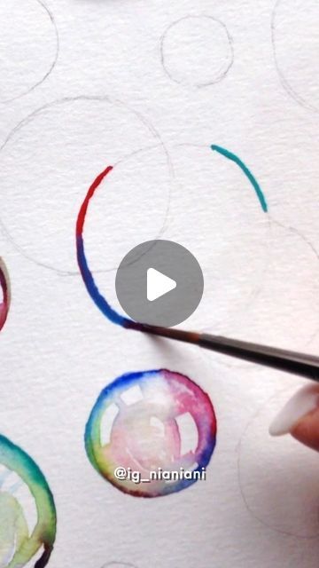 Bubble Watercolor Tutorial, Watercolor Soap Bubbles, Watercolor Bubbles Tutorials, Watercolor Bubbles Painting, Blowing Bubbles Drawing, Bubbles Tutorial, Water Painting Ideas, Bubble Watercolor, Bubbles Watercolor