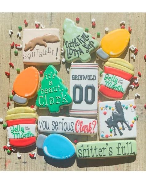 Christmas Vacation Party Desserts, Griswold Christmas Cookies, Christmas Vacation Cookies Decorated, Christmas Movie Cookies, Home Alone Cookies, Christmas Vacation Cookies, Vacation Cookies, Griswolds Christmas, Griswold Christmas Party