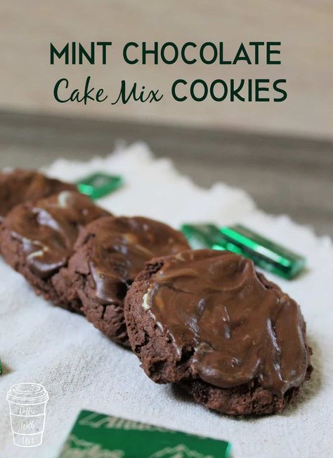 Andes Mint Cookies With Devils Food Cake, Easy Recipes Few Ingredients, Basic Cake Mix Recipe, Cookies With Andes Mints, Easy Christmas Baking For Kids, Mint Cake Mix Cookies, Christmas Baking For Kids, Chocolate Mint Cake, Christmas Baking Easy