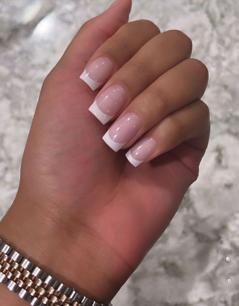 Basic White French Tip Nails, White French Tip Square Nails, White French Tip Square, French Tip Square Nails, Maintenance Week, French Tip Square, Short Classy Nails, Purple Acrylic Nails, White French Tip