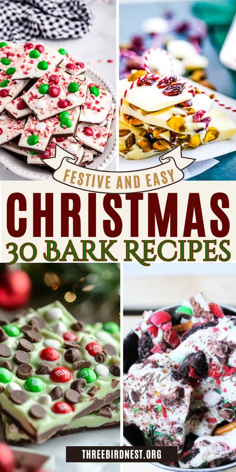 Christmas Bark Recipes - 30 Irresistible Christmas Bark Recipes to Sweeten Your Holidays - This Little Nest Christmas bark recipes that are so easy and so good. 5 ingredient barks that take minutes to make.  Use Christmas bark as a good Christmas gift if you like gifting candy.  Candy Christmas gifts, Easy Christmas bark, Easy Christmas desserts, 3 ingredient Christmas desserts. Christmas Bark Recipes Smores, Christmas Chocolate Candy Ideas, Christmas Tree Bark Recipe, Easy Treats To Make For Christmas, Christmas Bark Graham Crackers, Easy Xmas Treats To Make, Christmas Brittle Bark, Christmas Bake Off Ideas Dessert Recipes, Homemade Bark Recipes