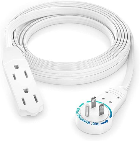 Maximm Cable 10 Ft 360° Rotating Flat Plug Extension Cord / Wire, 16 AWG Multi 3 Outlet Extension Wire, 3 Prong Grounded Wire - White - UL Listed - - Amazon.com Outlet Extension, Basement Office, Outlet Extender, Extension Cord, Extension Cable, Slim Design, Power Strip, Basement, Outlet