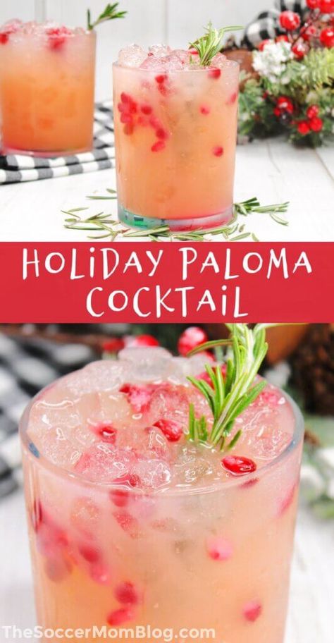 Tequila Paloma Recipe, Xmas Drinks, Paloma Recipe, Festive Holiday Cocktails, Paloma Cocktail, Rosemary Simple Syrup, Easy Cocktail, Holiday Drink, Boozy Drinks