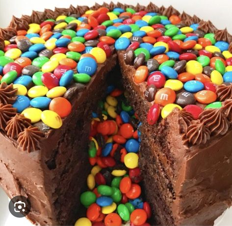 Candy Filled Cake, Mnm Cake, Smarties Cake, Surprise Birthday Cake, M&m Cake, Inside Cake, Candy Birthday Cakes, Pinata Cake, Surprise Cake