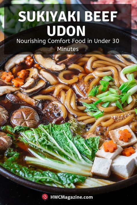 Sukiyaki Beef Udon - Healthy World Cuisine Healthy World Cuisine Sukiyaki Recipe Japanese Food, Nabemono Recipe, Japanese Hot Pot Recipe, Sukiyaki Broth Recipe, Udon Noodle Recipe Soup, Japanese Sukiyaki Recipe, Sukiyaki Beef, Sukiyaki Recipe, Japanese Hot Pot