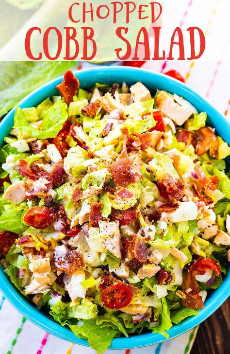 Chopped Cobb Salad Chopped Cobb Salad, Easy Vinaigrette, Chicken Bacon Avocado, Cobb Salad Dressing, Blue Cheese Crumbles, Spicy Southern Kitchen, Cobb Salad Recipe, Chopped Salad Recipes, Fresh Salad Recipes