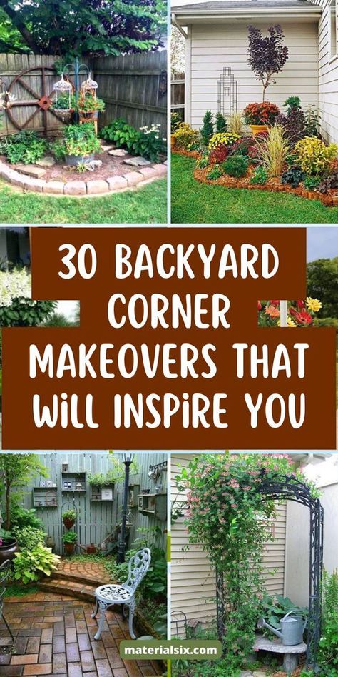 Install colorful birdhouses to attract birds and add a decorative touch. Corner House Garden Ideas, Corner Garden Ideas Landscape Design Small Spaces, Corner Retaining Wall Backyard Ideas, Planting Area Ideas, Small Outdoor Landscaping Ideas, Patio Garden Inspiration, Corner Garden Design Ideas, Corner Fence Flower Bed Ideas, Small Corner Garden Ideas Backyards