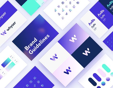 Corporate identity system for a software company Whyser on Behance Software Branding Design, Brand Identity Design Purple, Software Company Branding, It Company Branding, Design System Branding, Gradient Brand Identity, Data Branding, Tech Company Branding, Corporate Branding Design