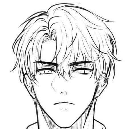 Drawing References Male Face, Male Face Reference Drawing Front View, Hair Ideas Male Drawing, Anime Face Guide, Three Quarter View Face Drawings, Manhwa Face Reference, Flirty Eyes Drawing, Hair Boys Drawings, Seductive Face Reference Drawing