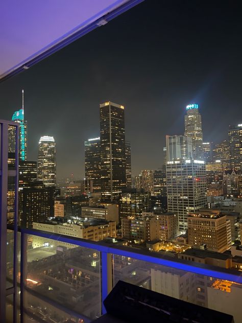 Downtown building night Time skyscrapers skyline Los Angeles City Aesthetic Los Angeles, Penthouse In Los Angeles, Skyline View Apartments Night, Penthouse Skyline View, Apartments In Los Angeles, Los Angeles High Rise Apartment, Hotel In Los Angeles, Dtla Apartment Aesthetic, Dtla Apartment View