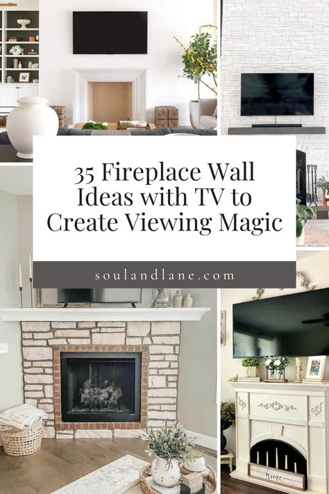 Transform your living area into a hub of comfort and entertainment with our chic fireplace and TV wall design ideas. This guide is your key to achieving hearth harmony, combining the tranquil allure of a crackling fire with the dynamic appeal of a home entertainment system. Learn how to seamlessly integrate your TV with your fireplace, creating a cohesive look that enhances your decor and invites you to relax and unwind. Decorating Wall Behind Tv, Tv Above Fireplace With Windows On Both Sides, Wall Decor Beside Fireplace, Gallery Wall Next To Fireplace, Where To Put Tv In Living Room Fireplace, Living Room Configuration With Fireplace, Fireplace Wall With Tv Above, Tv Above Fireplace Ideas Living Rooms, Fireplace Entertainment Wall